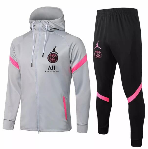 2021/22 PSG x Jordan Grey Pink Training Kits Hoodie Jacket with Pants